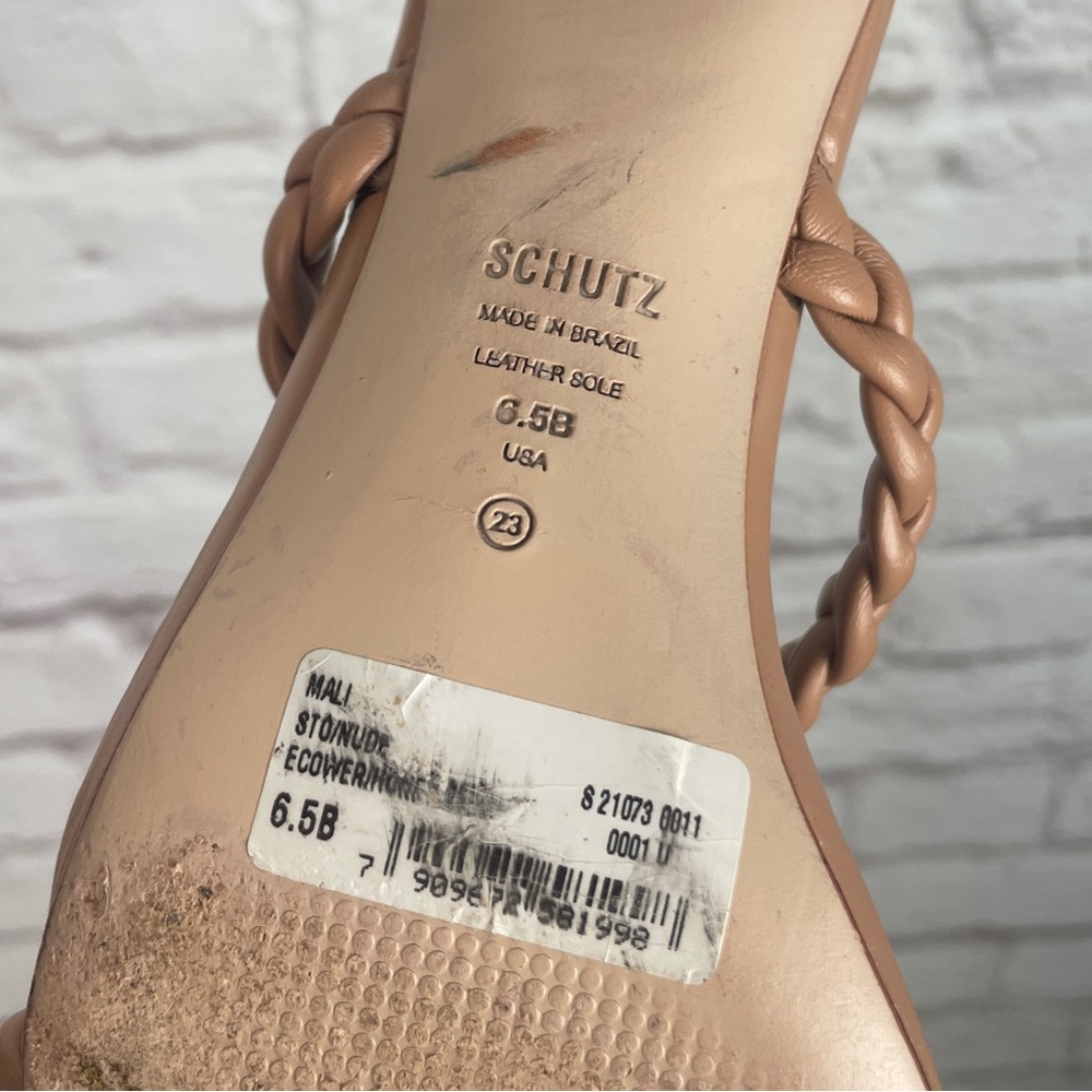 Schutz Tan Nude Braided Block Heel Sandals Size 6.5 - Picture 5 of 5